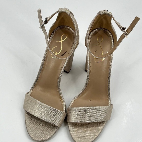 NWOT Sam Edelman Yaro Block Heel Sandal 7.5 Gold Jute Tan Formal Cocktail Office - Picture 8 of 9